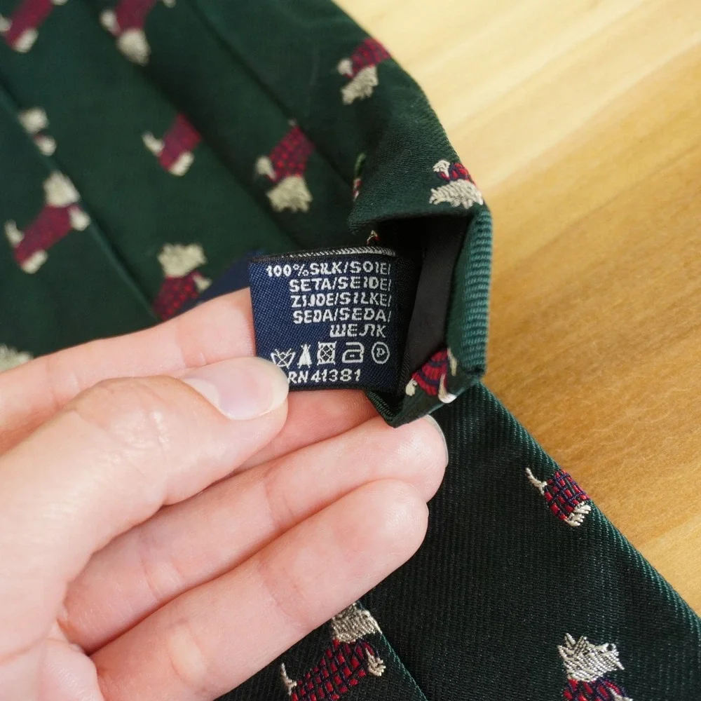 Polo Ralph Lauren Necktie Kids Green Scottie Dog Sweater Silk Made Italy Preppy